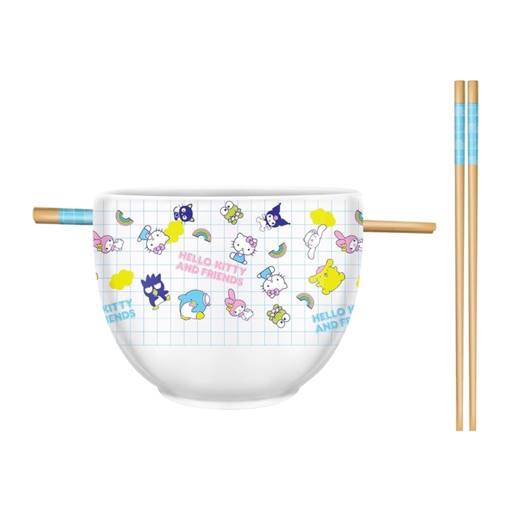 HELLO KITTY AND FRIENDS Noodle Bowl with Chopsticks.